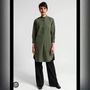 LAREIDA Parisienne Band Collar Lagenlook Tunic Top/Dress in Palm Green